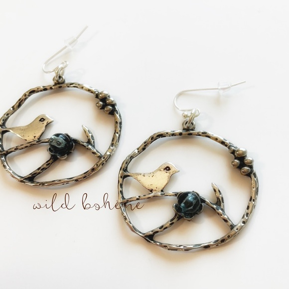 Jewelry - Antique Silver Bird Twig Hoops
